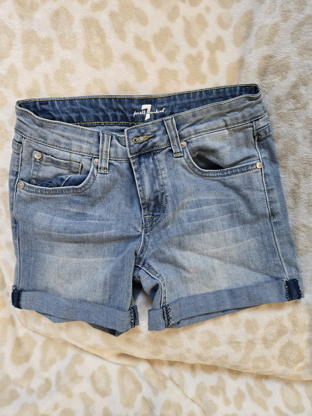 7 For All Mankind Light Blue Roll-Cuff Denim Shorts